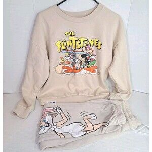 WB 100 Looney Tunes Flintstones Sweatshirt M Pants S Joggers Womens Juniors